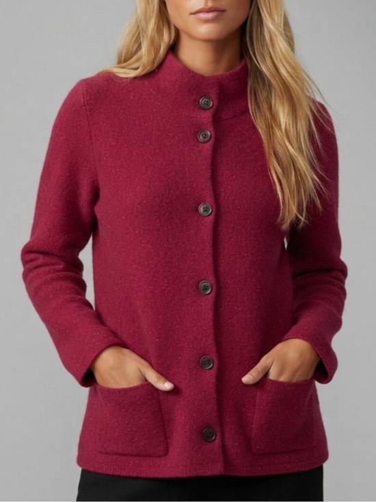 Eileen Fisher Jackets & Blazers - Eileen Fisher Women's Red Wool Button-Front Wool Pea Coat Size XL 39966